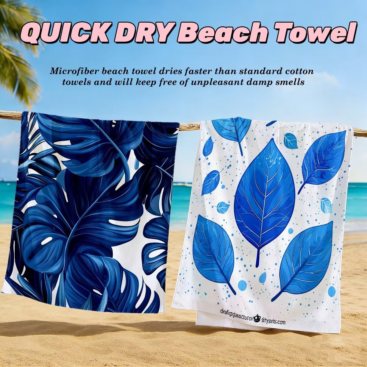 Toalla Playa 80x160 cm, Toalla Gimnasio Microfibra Secado Rapido, Juego de 2 Antiarena Toallas de Playa, Ligera Compacta Toallas Microfibra Grande para Viaje, Regalo Hombre Regalo Mujer (Hoja) -4275