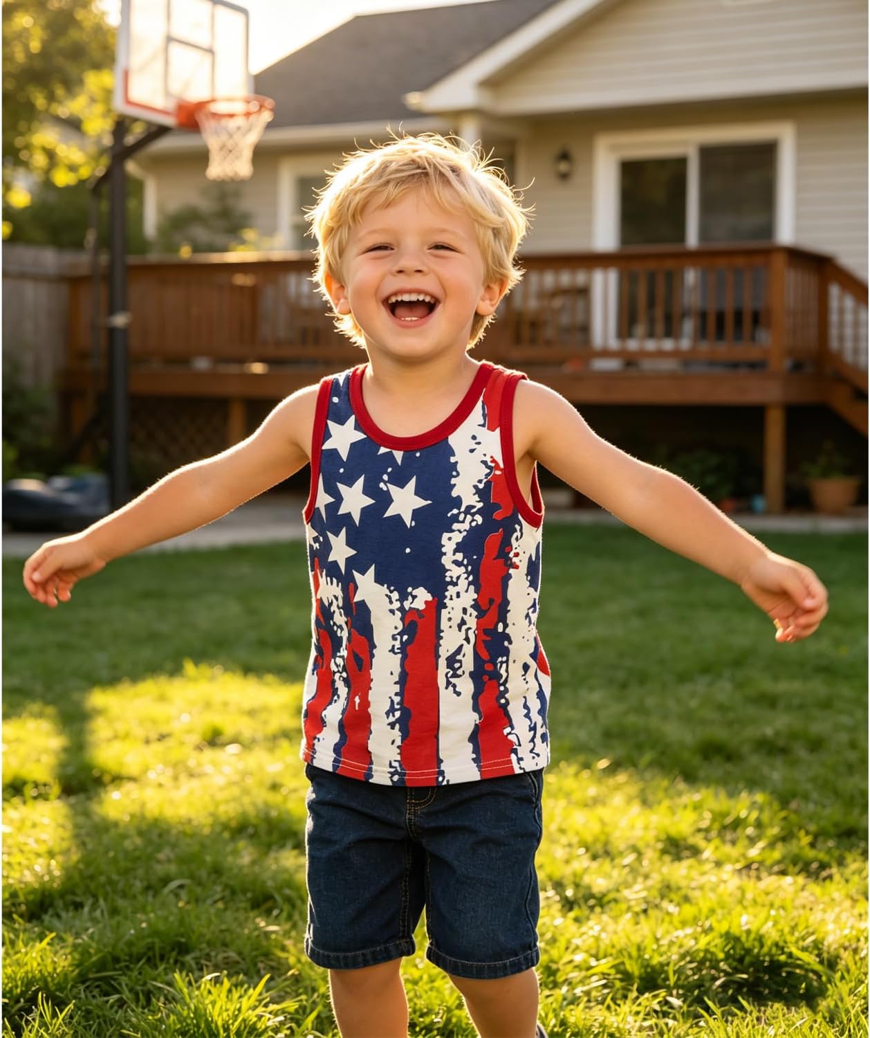 Little Hand Toddler Boys 4th of July Tank Tops Kids American Flag T-Shirts Patriotic Sleeveless Tees Summer Clothes 2-7 Years