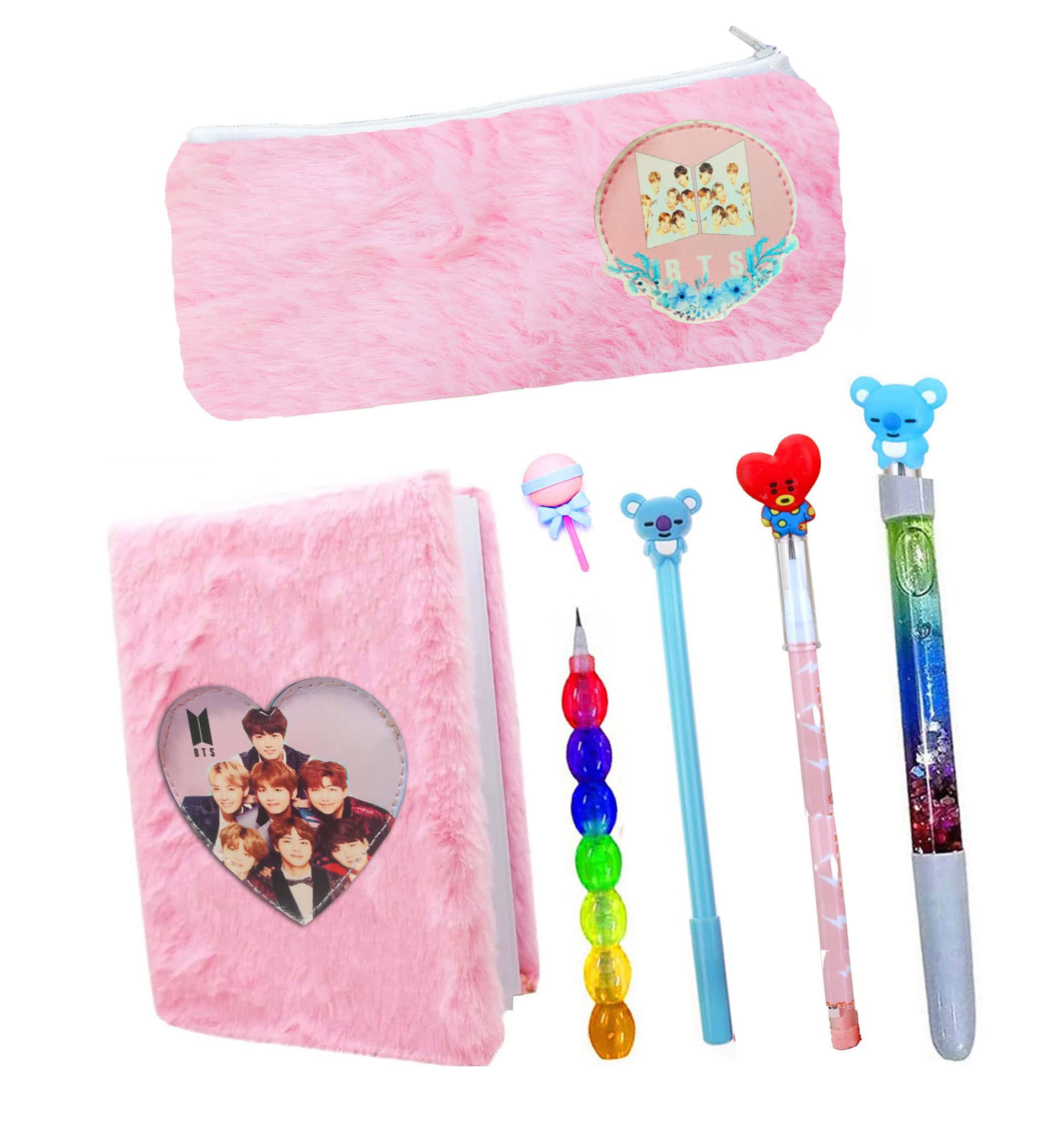 Neel 7pcs BTS Army Stationery Set for Kids A6 Size BT-21 Diary Notebook for Girls with Fur Pencil Box Pencil Pouch, BTS Pen, Pencil Bullet Pencil, Designer Eraser Return Gift Set for Kids (Pink) (B0BR7LWYWQ) Amazon Price History, Amazon Price Tracker
