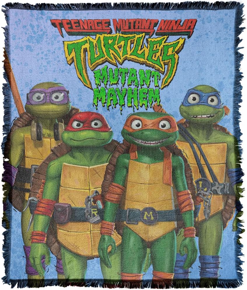 LOGOVISION Teenage Mutant Ninja Turtles: Mutant Mayhem Blanket, 50"x60" Turtle Teens Woven Tapestry Cotton Blend Fringed Throw Blanket