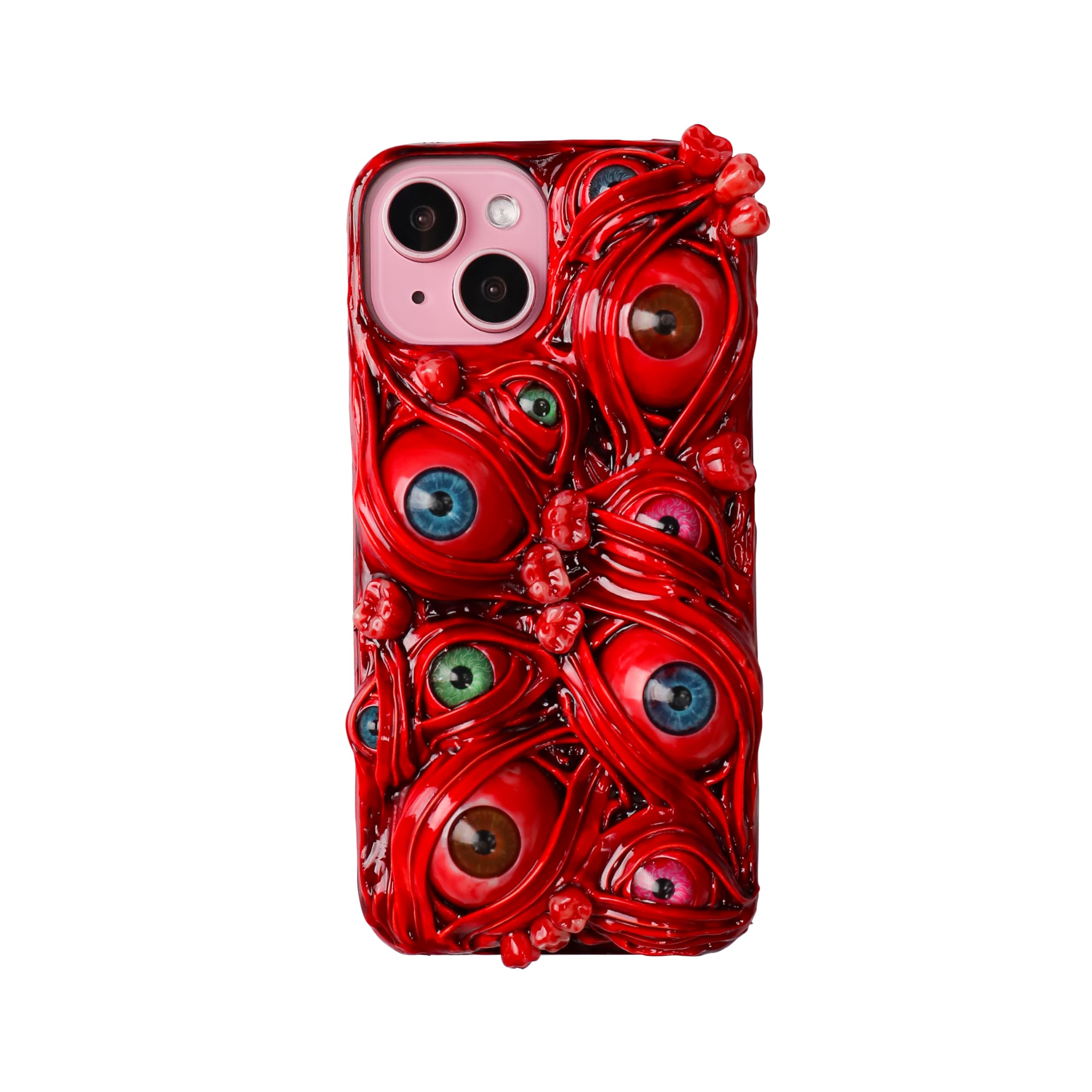 TRADAY Horror Phone Case Compatible with iPhone 14 Scary Creepy 3D Eyes Blood Teeth Gothic Halloween Phone Case Red