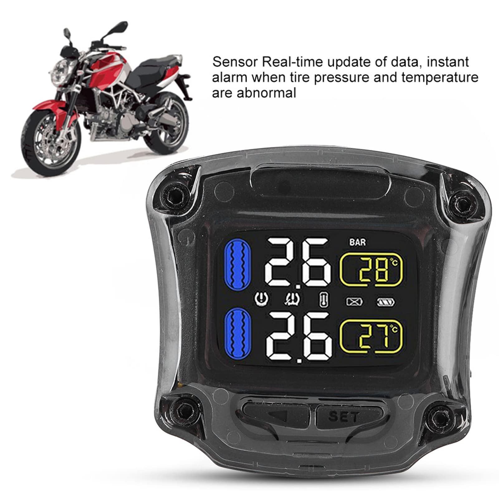 Surveillance de la Pression des pneus de Moto, Pneu avec 2 capteurs externes TPMS