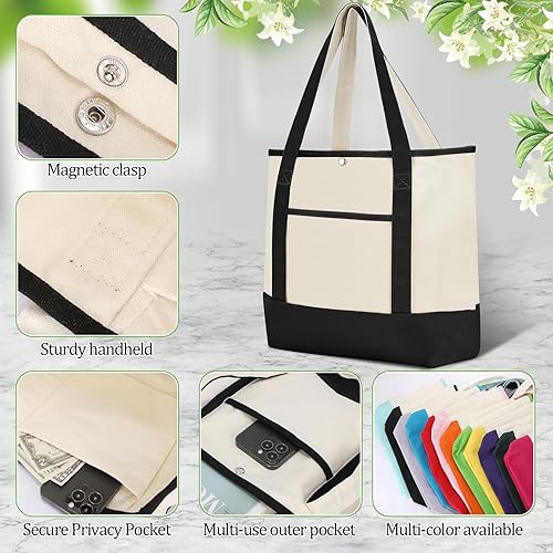 Miniatura 3 de Sanwuta Paquete de 12 bolsas de lona a granel con asas, bolsas reutilizables para compras de comestibles, bolsas en blanco para mujeres, mamá,