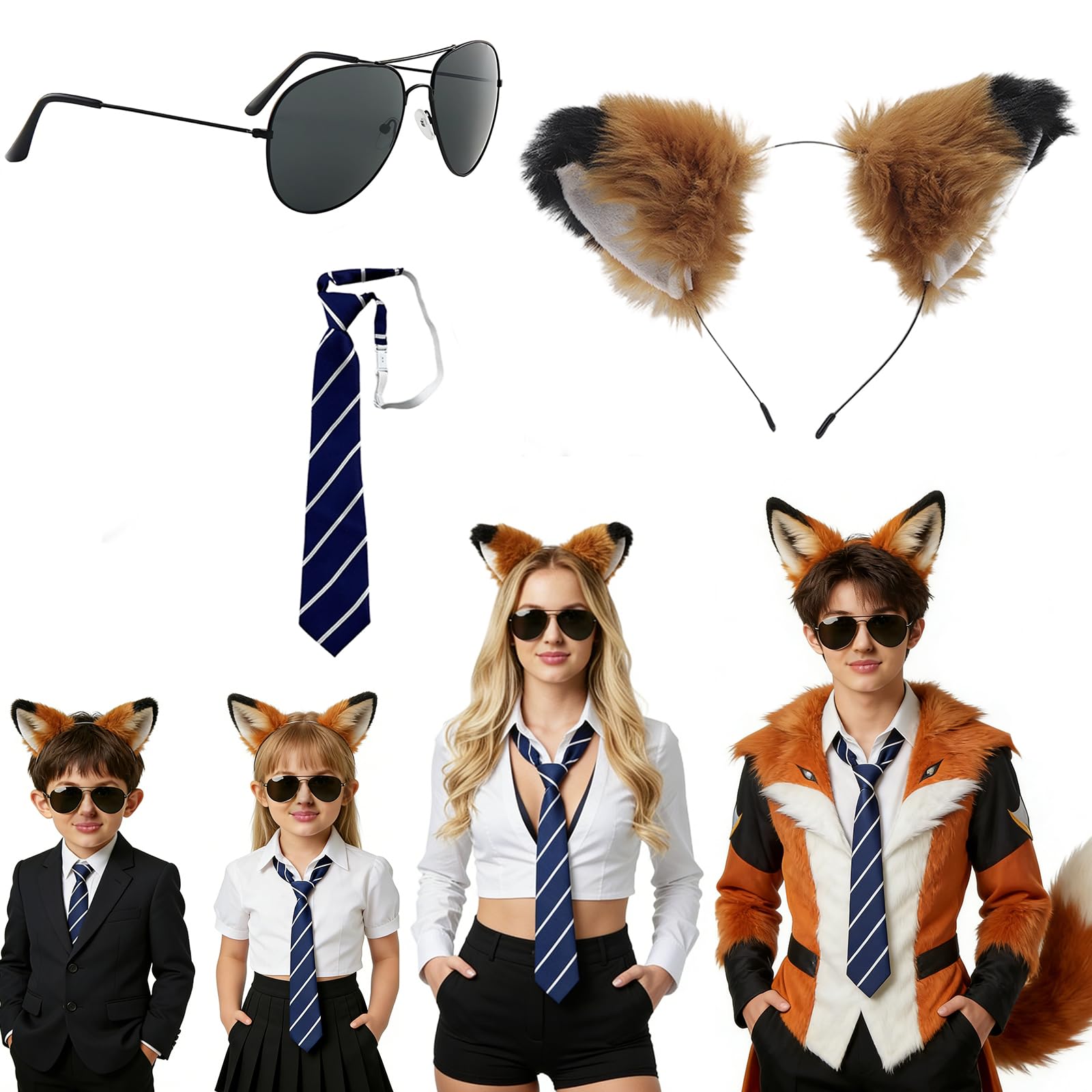 WaaRiuQ 3 Piece Fox Costumes Set, Fox Ears Headband With Realistic Mask