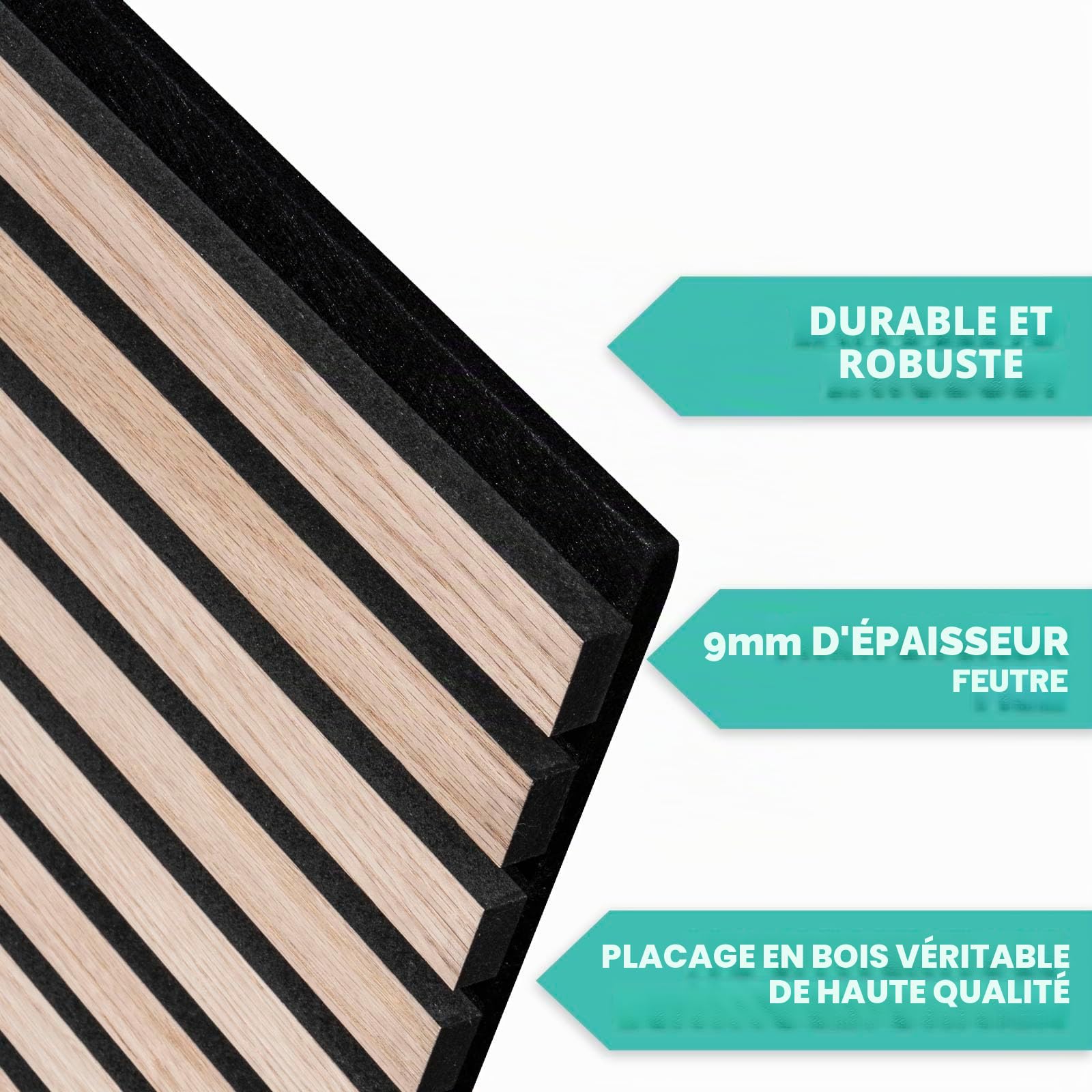 etm Panneaux acoustiques - 60 x 60 cm - Panneaux muraux avec placage en Bois véritable - Revêtement Mural - Panneau Acoustique en Feutre - Feutre Acoustique (White Oak)