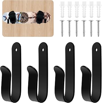 US Snowboard Wall Mount Rack Metal Snowboard Display Hanger Indoor Snowboard Storage Racks Space Saving Ski Board Wall Storage Hook Snowboard Accessories for Skateboard Longboard4 Pack