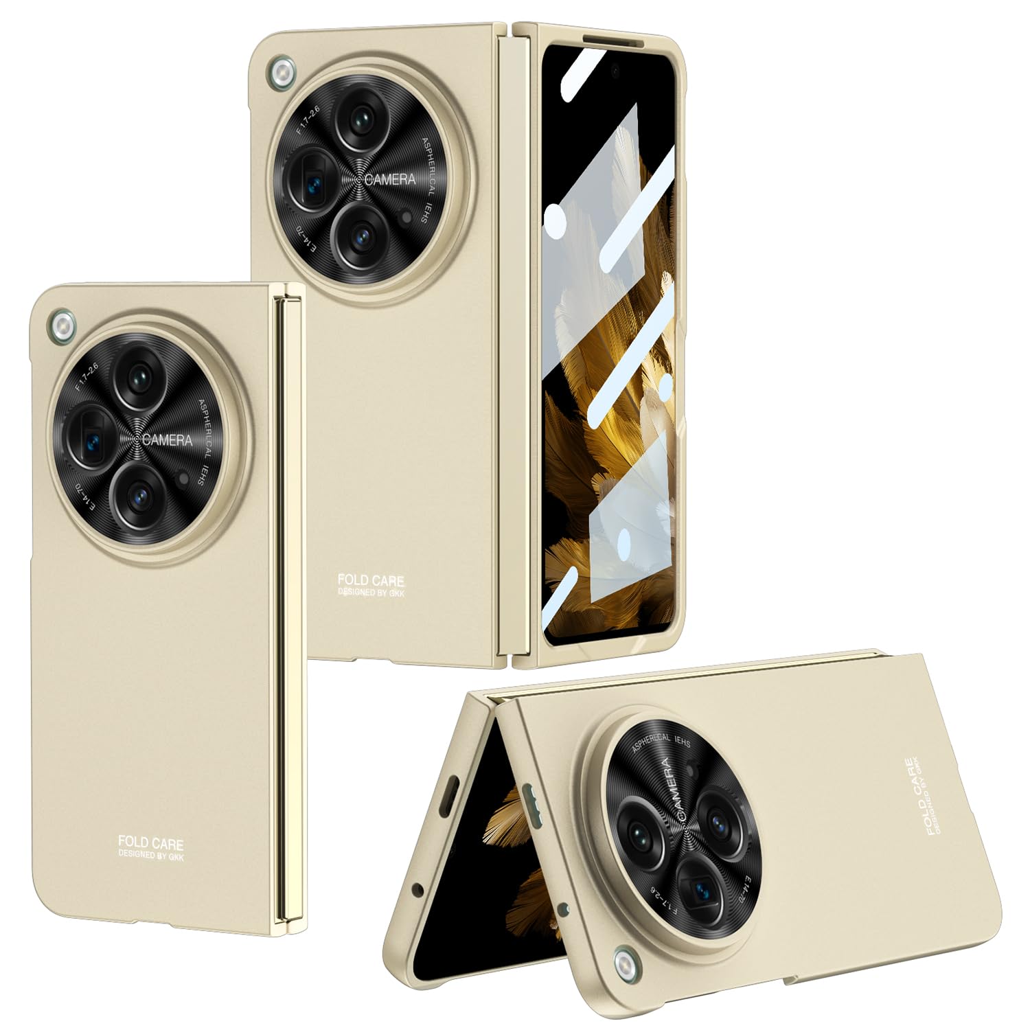 Midkart Front & Back Case Compatible with OnePlus Open/Oppo Find N3 (Release 2023) with Built-in Tempered Glass Front Cover Hard PC Slim Fit Full Body and Camera Lens Protection, Beige-image-17