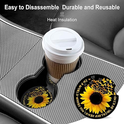 Miniatura 4 de Be Kind - Portavasos de cerámica con diseño de girasol para mujereshombres, portavasos absorbentes de girasol con muesca de dedo, 2.56 pulgadas,