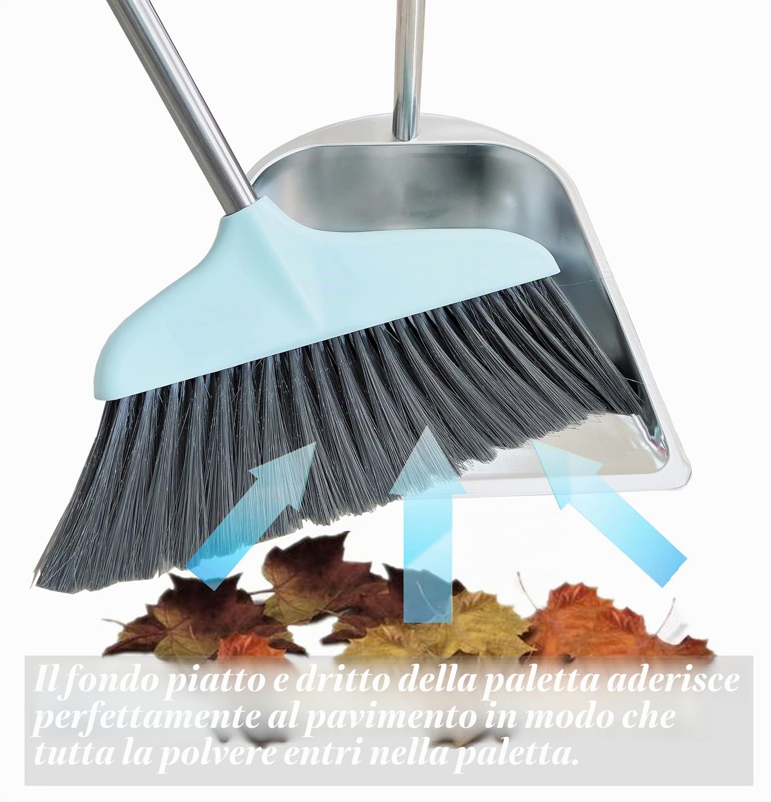 Paletta a manico lungo, 85 cm, resistente in acciaio inossidabile, design di grande capacità, per casa, ufficio, negozio, animali domestici, blu, 1 pezzo