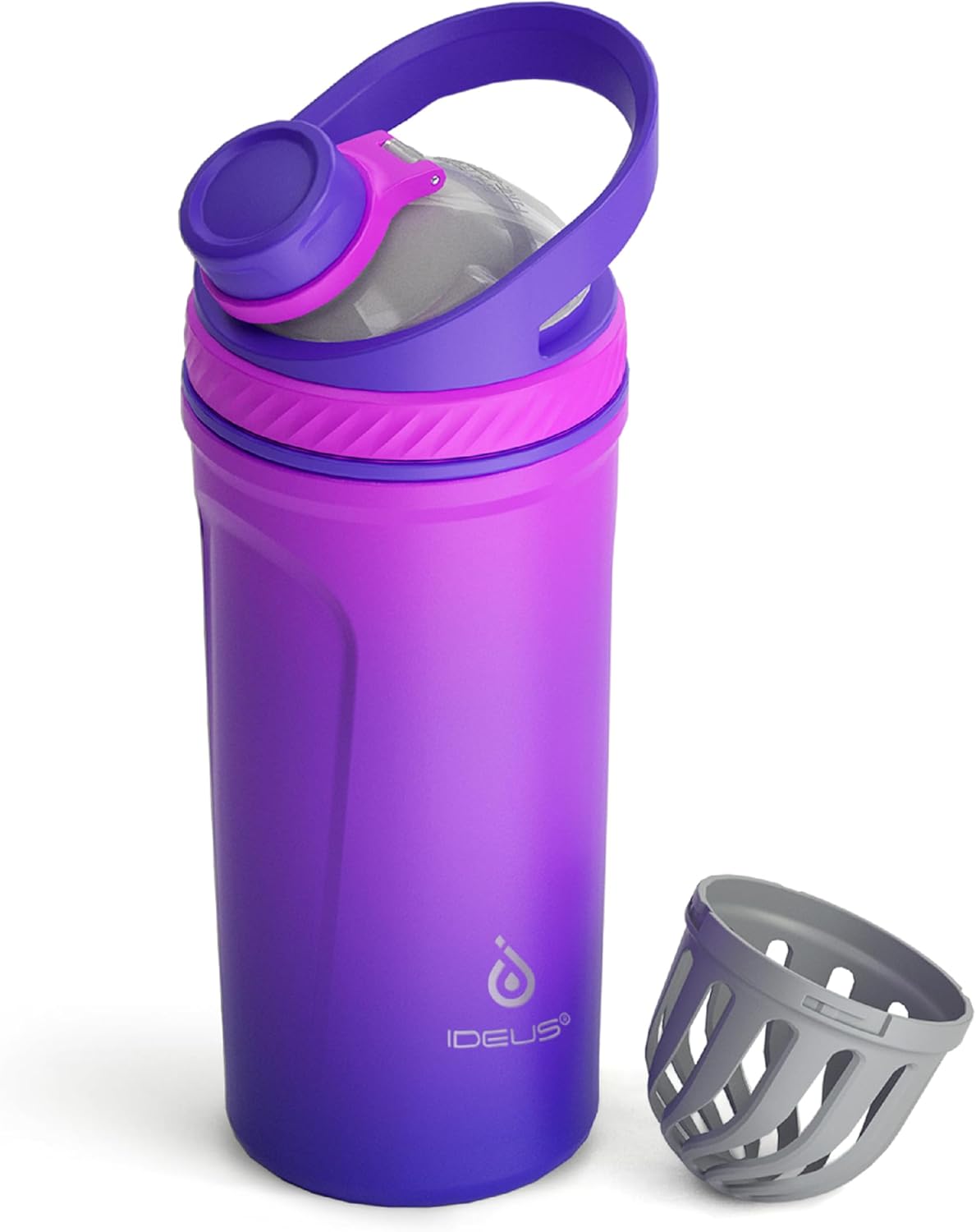 Ideus 24 oz Stainless Steel Shaker Bottle, Insulated & Leakproof Shaker Cup, BPA-Free With Silent Mixing Grate For Clump Free Shakes, Gym Essentials For Workout, Fitness, Sports, Dark Purple