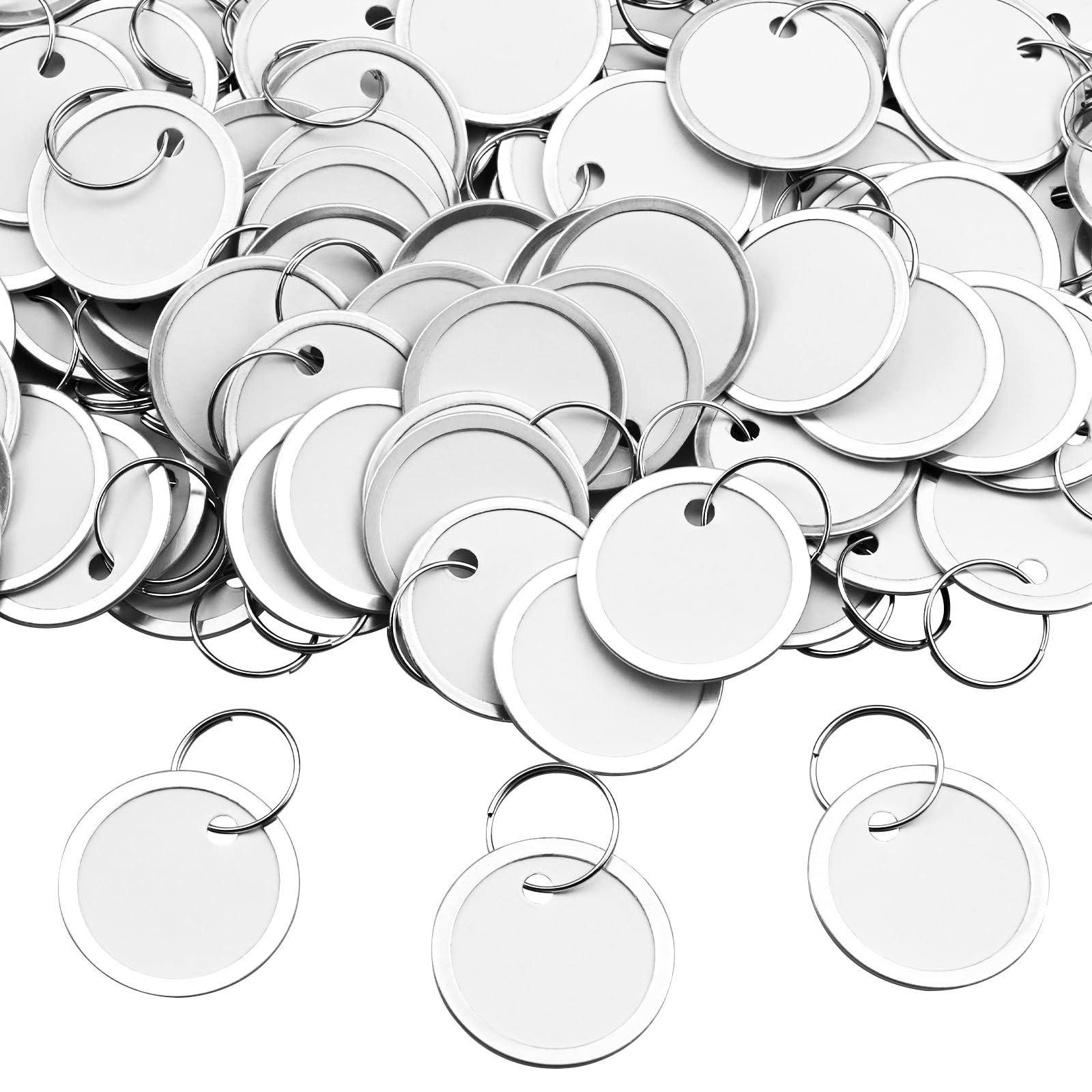 120 PCS Metal Rim Key Tags 1.22 Inches Round Paper Tags with Split Rings Double-Sided Writable Round Key Tags