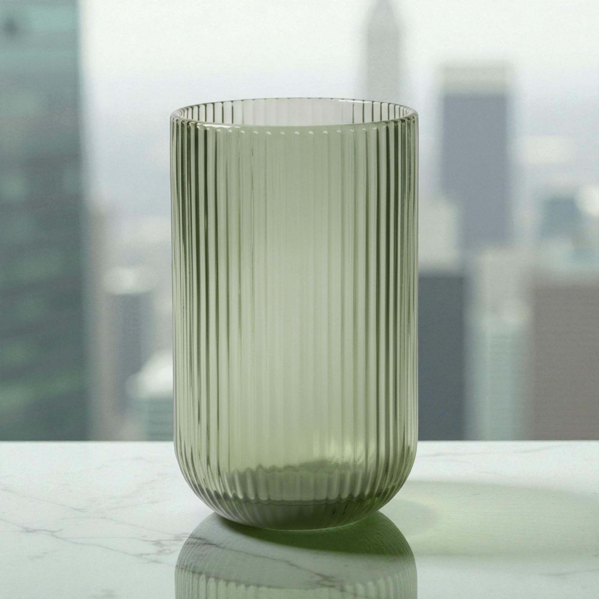 GMMH 6er-Set Geriffelte Trinkgläser und Weingläser, Line, Linie Geriffelt, Ribbed, Glas, Longdrinkgläser, Cocktail Gläser mit Prägung, Trinkglas, Weinglas, Wasserglas (Grün Trinkglas)