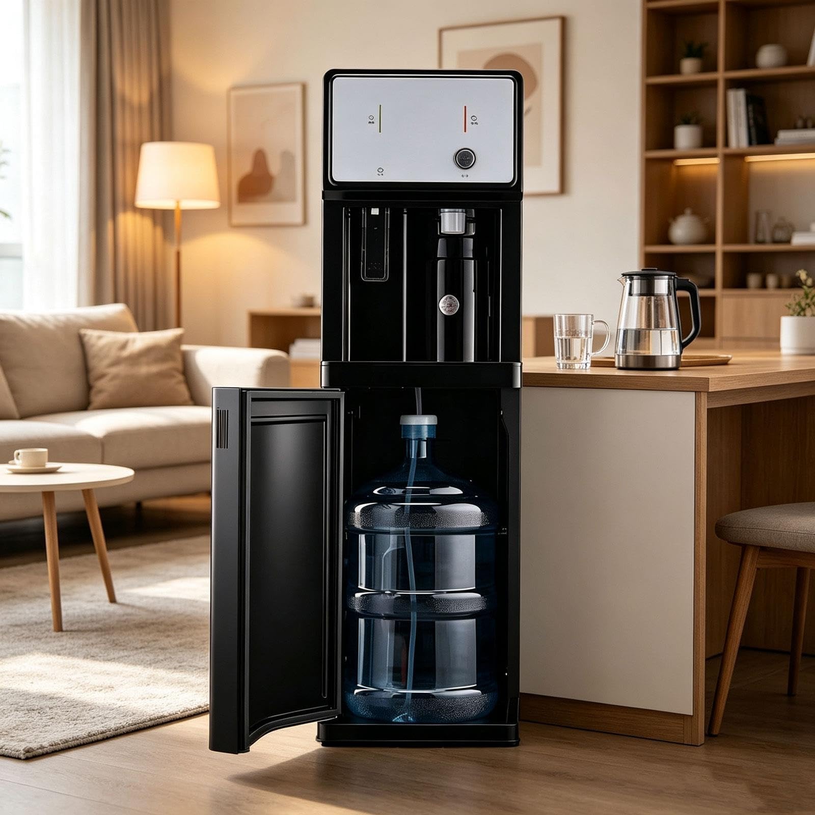 Distributore Acqua Caricamento Basso Calda Fredda con Design Moderno | Bottiglia nascosta, struttura salvaspazio, facile installazione, adatto a contenitori da 3 o 5 galloni