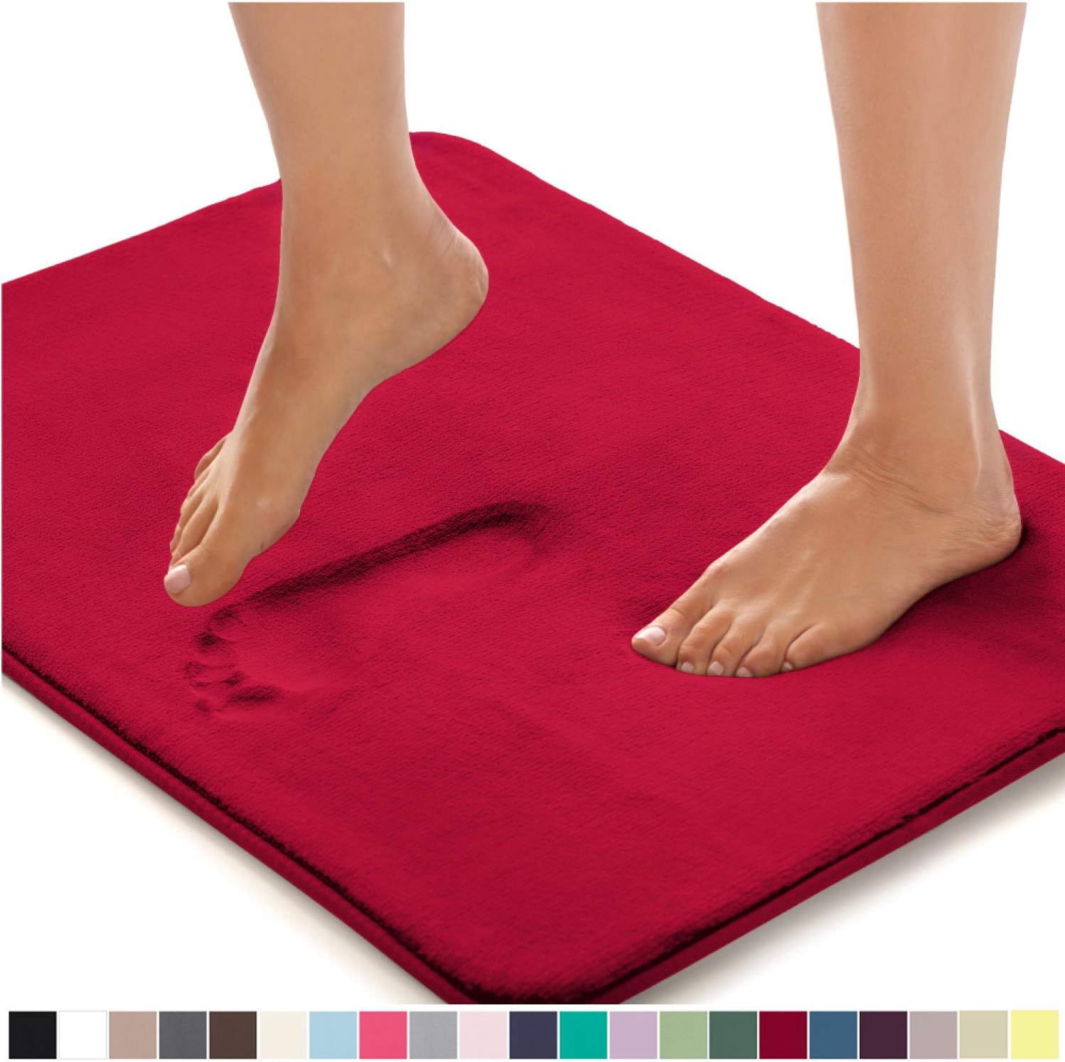 Gorilla GripThick Memory Foam Bath Rugs, Soft Absorbent Velvet Bathroom Mats, Durable Dots on Underside, Machine Washable Bathmat, Carpet Rug Room Decor for Shower Floor, 42x24 Mat, Red