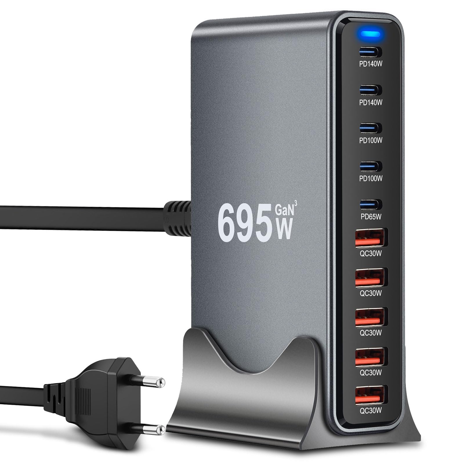 ARCELI Chargeur USB C 695 W 10 ports, GaN III, chargeur USB C avec 5 ports USB-C PD + 5 ports USB-A QC4.0, chargeur rapide pour téléphone 16/15/14 Pro Max, Samsung Galaxy, MacBook, Pad, ordinateur