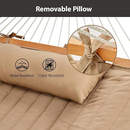 Miniatura 7 de CHULIM - Hamaca doble para exteriores con barras separadoras de madera dura, hamaca grande de cuerda con almohada de poliéster y cojín, capacidad de