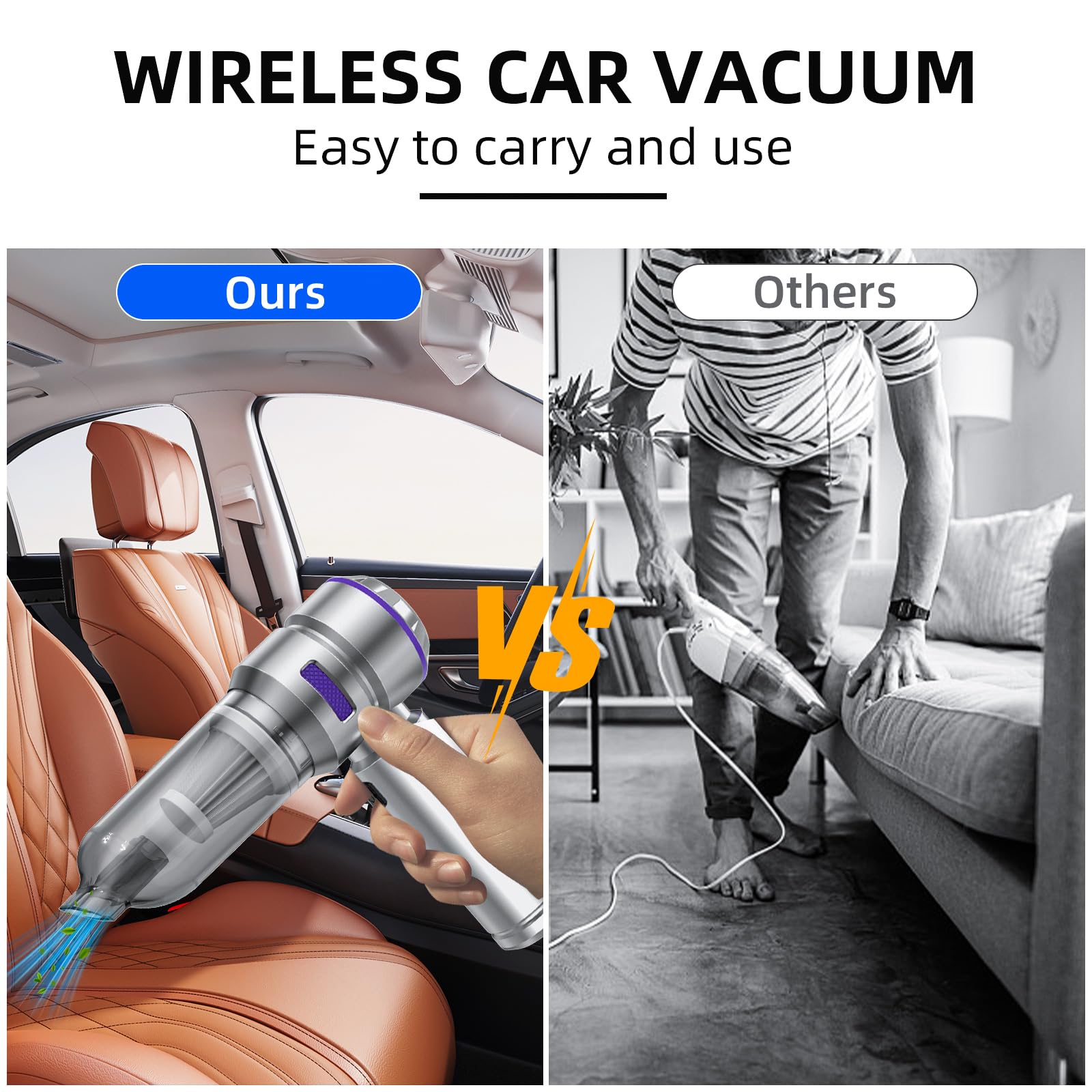 Car Vacuum Cleaner High Power - 22000PA Portable Car Vacuums 4 in 1 Compressed Air Duster & Air Blower & Pump Hand Held Vacuum Cordless with Brushless Motor for Cars Home Office