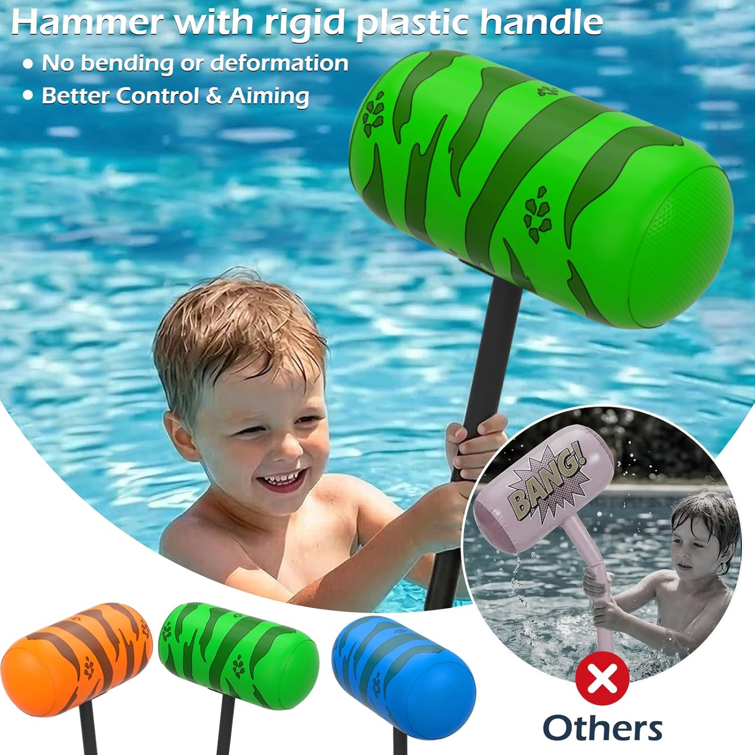 Jasonwell Pool Games Toys Floats -2Pack Inflatable Dinosaur Pool Floats with Blow Up Toy Hammers Ride on Pool Floaties for Kids Teens Adults Lounge Raft Summer Lake Beach Party Decorations
