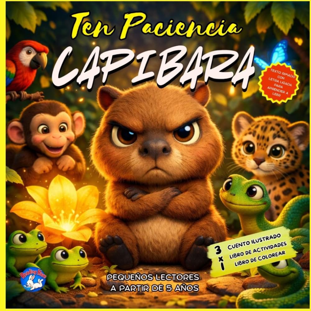 Ten paciencia Capibara: 3x1 Cuento Ilustrado + Libro de colorear + Libro de Actividades , Pequeños lectores a partir de 5 años, Con Letra ligada y en ... paciencia, constancia y superación personal