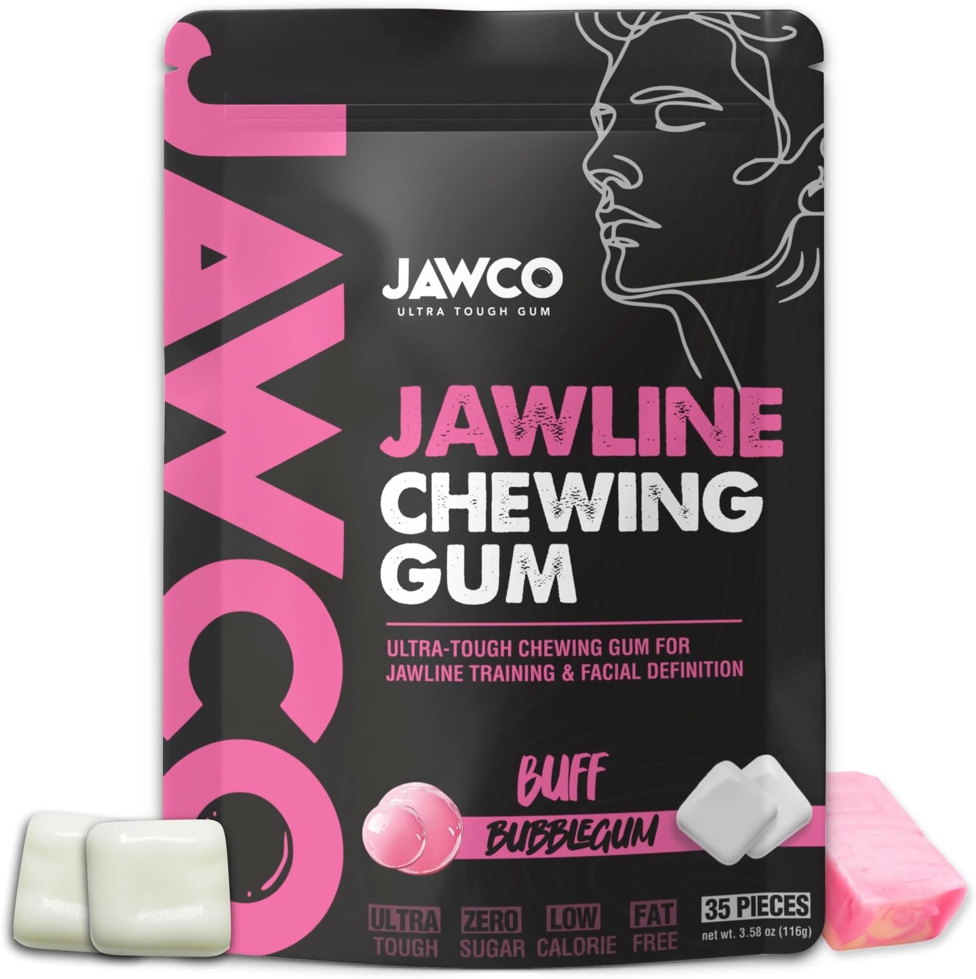 Ultra-tough Jawline Chewing Gum | Get a Stronger, Squarer Jawline | Jaw Training Hard Gum | Chisel, Sculpt, Tone your Jaw | 15X Hardness | Facial Fitness Mewing Gum | Buff Bubblegum (1-Pack)