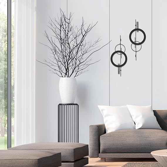Peryiter 2 Pcs Metal Abstract Wall Art Decor Small Black Geometry 15.7 Inch