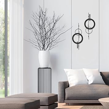 Peryiter 2 Pcs Metal Abstract Wall Art Decor Small Black Geometry 15.7 Inch