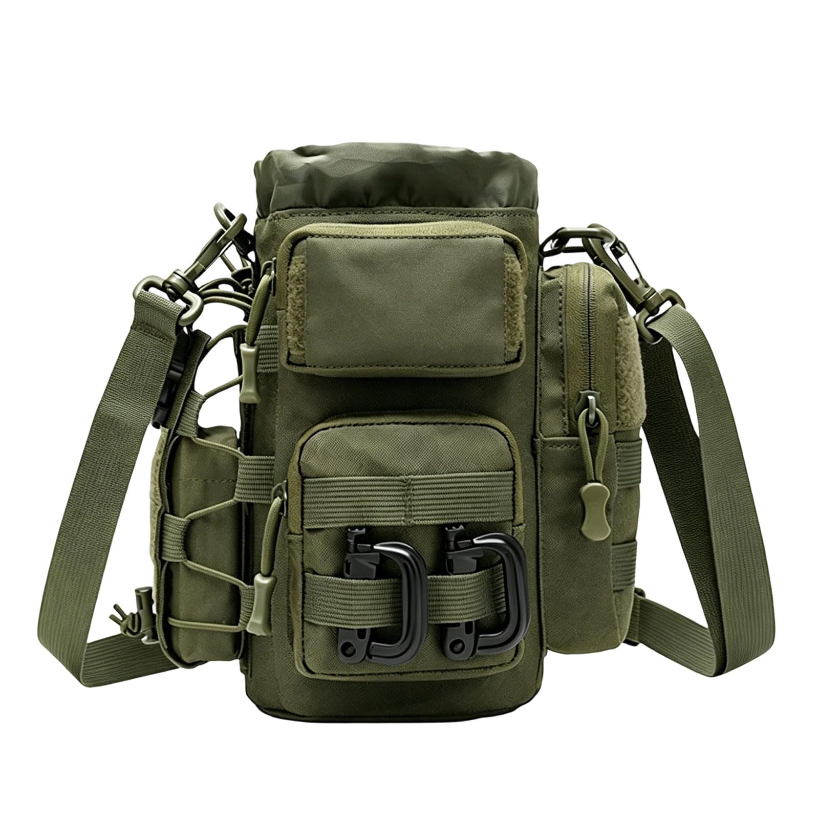 Bolsa para botellas de agua para viajes, 25 x 13 cm, poliéster con cordón superior y bolsillo lateral, soporte para cantina, bolsa para botellas de exterior, equipo de sendero, organizador, hombro