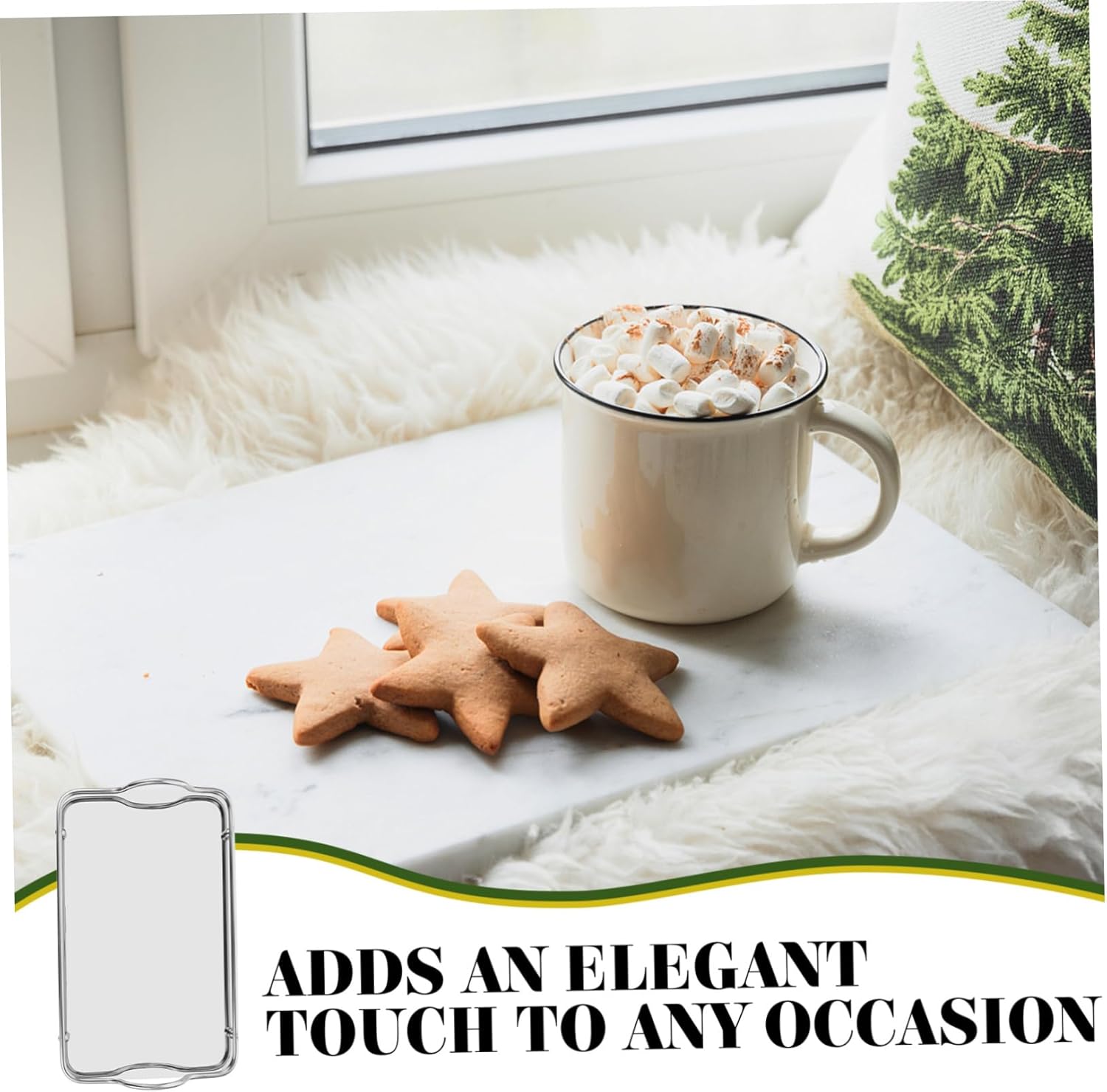 1pc Stainless Steel Rectangular Serving Tray Handles Elegant Entertaining Tray for Parties and Home Use for Snacks and Drinks Silver Finish