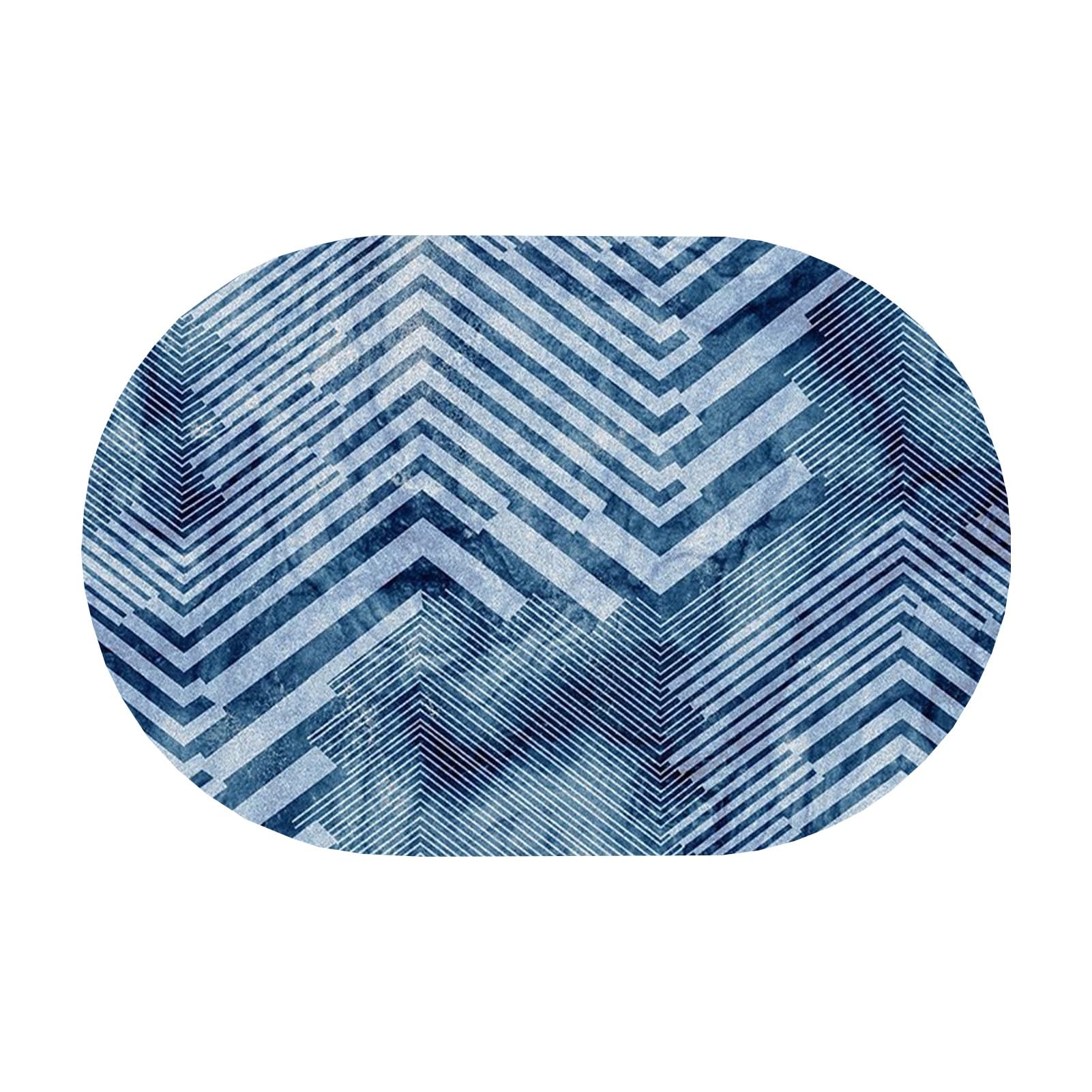 Alfombra suave azul elíptica de 100 x 180 cm lavable con base antideslizante