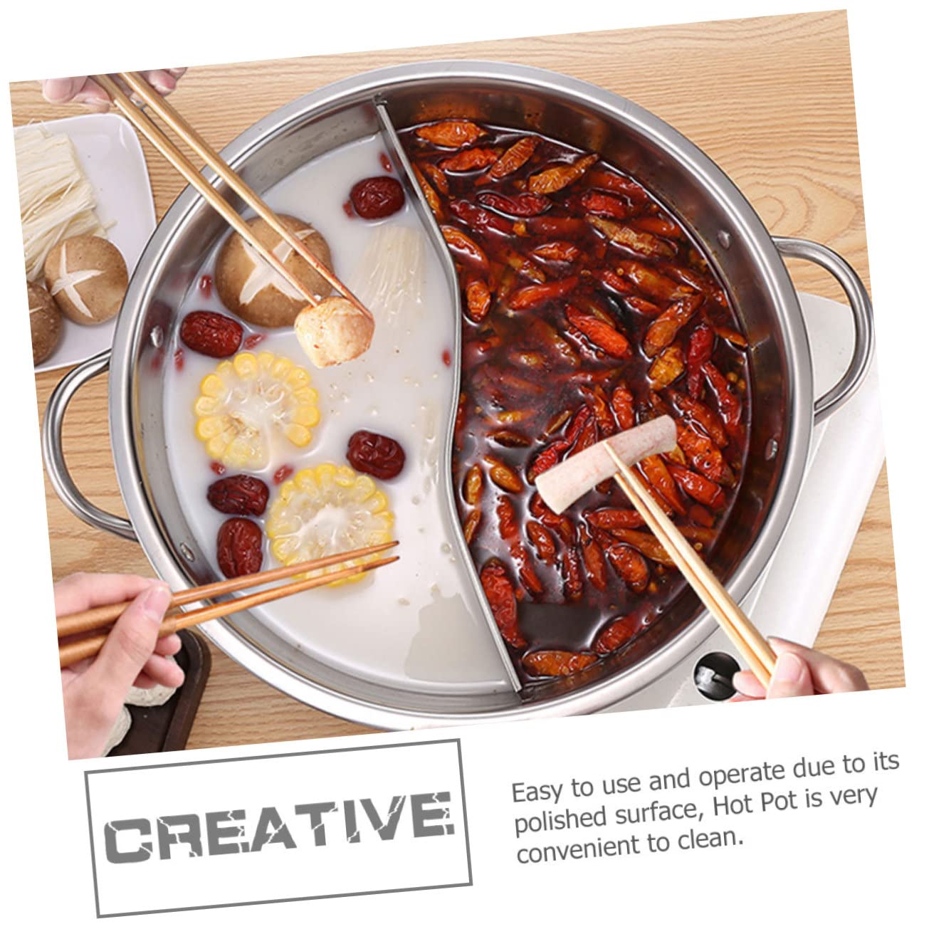 COLLBATH Stainless Steel Dual Hot Pot Instant Hotpot Pot Hotpot Chinese Style Double-boiler