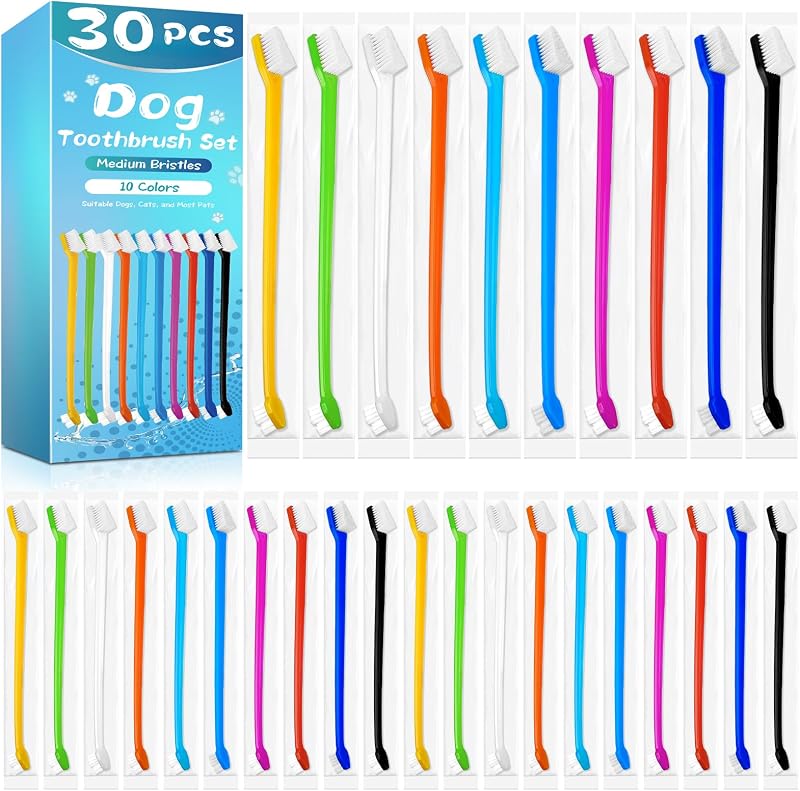 30 PCS Dog Toothbrushes, Double Headed Anti Slip Dog Tooth Brushing Kits | Cat Toothbrush, Pet Toothbrush for Dogs, Easy to Clean and Care for Teeth, Suitable for Small to Large Dogs and Cats