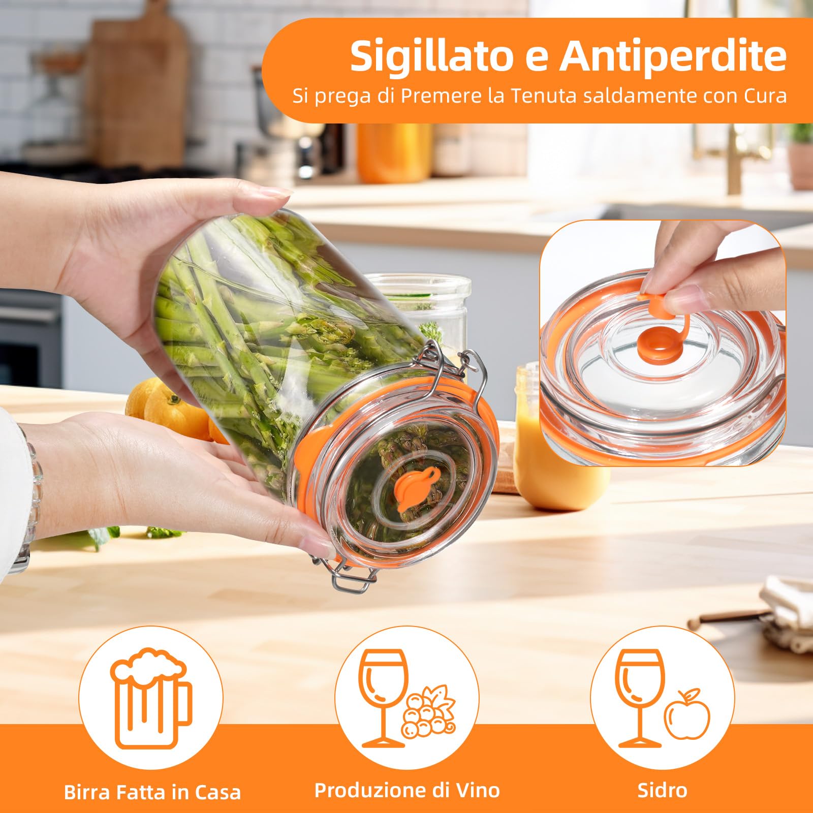 Kit di 2 Barattoli per Fermentazione da 1,5L con Pesi in Vetro - Contenitore per Kimchi, Crauti, Kombucha & Verdure Sottaceto - Include 2 Barattoli e 2 Pesi