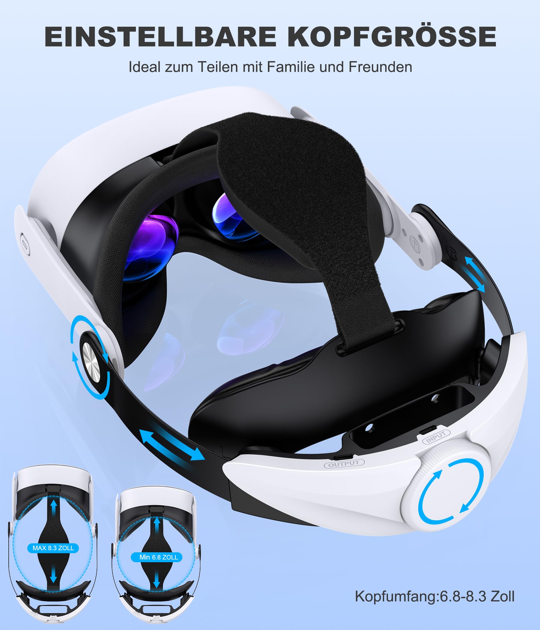 Headstrap für Meta Quest 3/3S/2, Leichtgewicht Einstecken Einstellung der Kopfgröße VR Headstrap kompatibel mit Quest 3/3S/ Quest 2, Stress im Gesicht reduzieren Unterstützung und Komfort