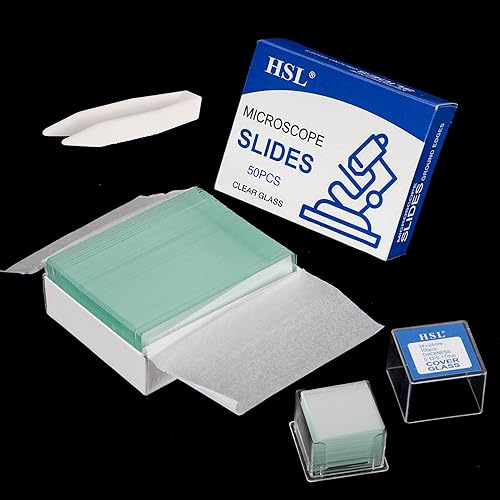 Miniatura 2 de HSL Diapositivas de vidrio para microscopio, 50 piezas de diapositivas de microscopio en blanco prelimpiadas y 100 piezas de vidrio de cubierta