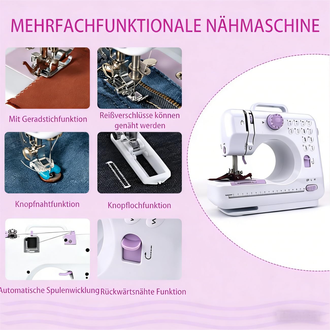 Machine à coudre électrique pour débutants, avec 12 motifs de points, 42 accessoires, facile à transporter, pour le bricolage et le travail manuel, pour enfants et adultes