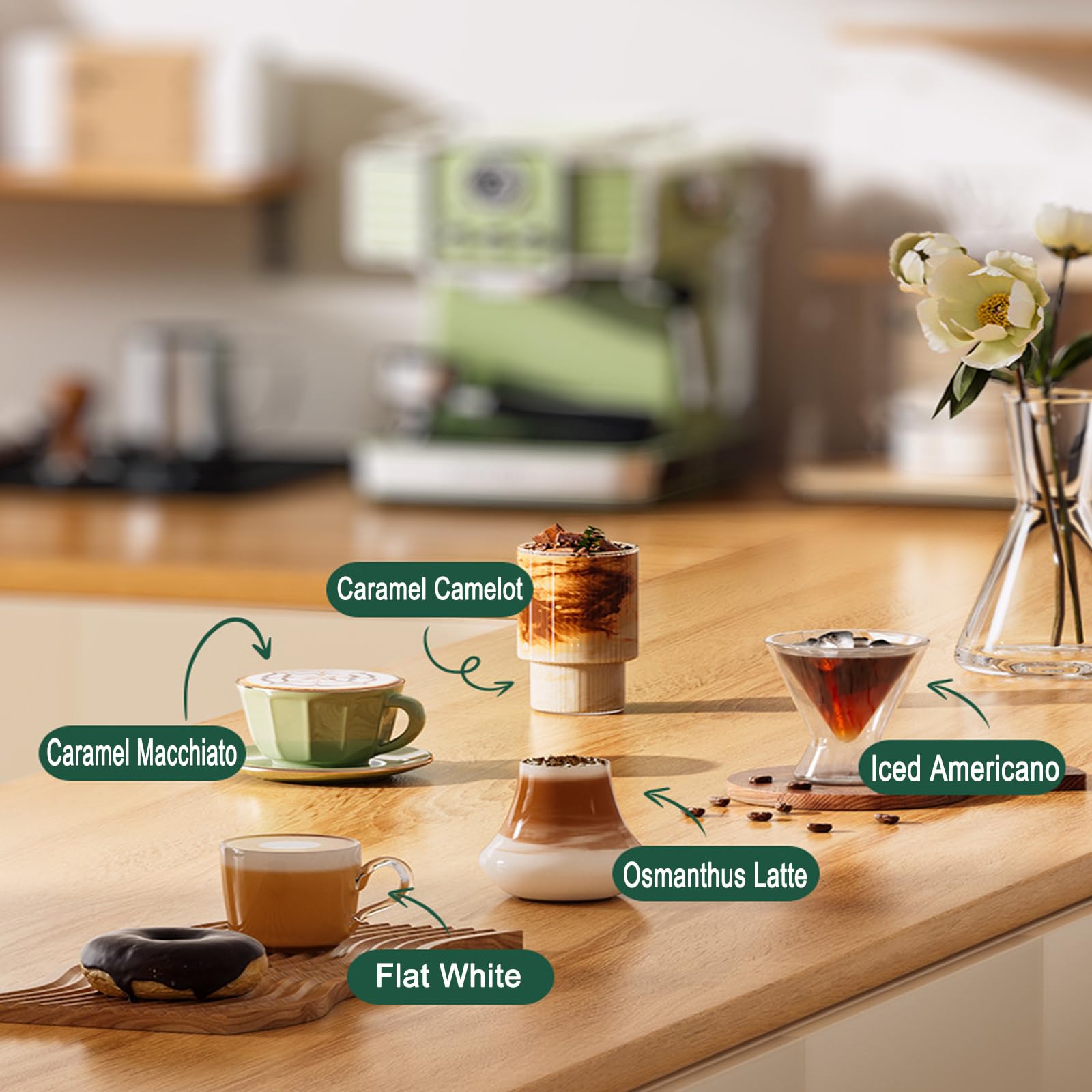 Cafetera Espresso de 15 Bares con espumador de Leche, Control de presión de Vapor, depósito de Agua extraíble de 1,6 l, cafetera Profesional de 1350 W, Ideal para Baristas en casa