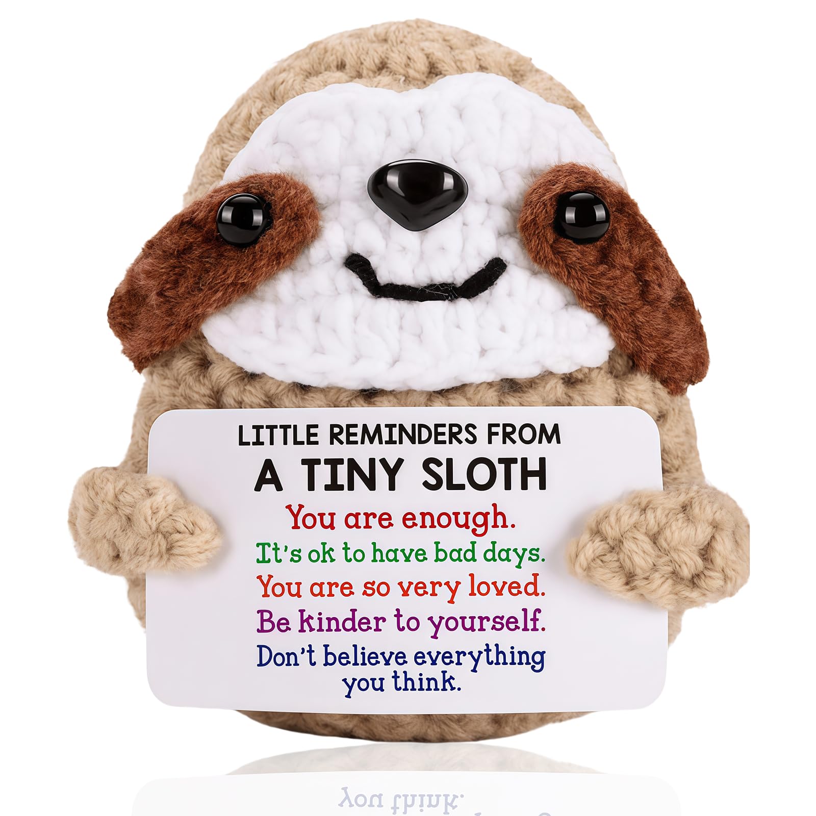 QIANSSE Sloth Gift, Crochet Potato Plush with Affirmation Card – Positive Sloth Decor for Motivation, Birthday, Valentine's Day