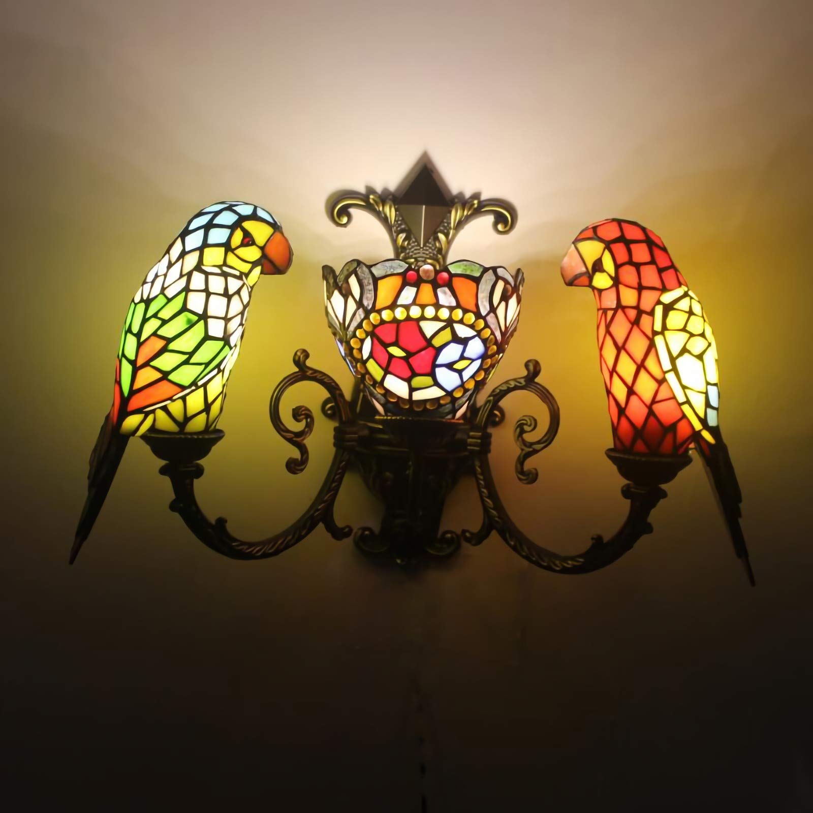 Aioneer Tiffany Style Wall Lamps & Sconces, Vintage Stained Glass Wall Light Fixtures, 3 Lights, Modern Retro Night Light For Bedroom Living Room Hallway Bathroom Nightstand Lamp-C