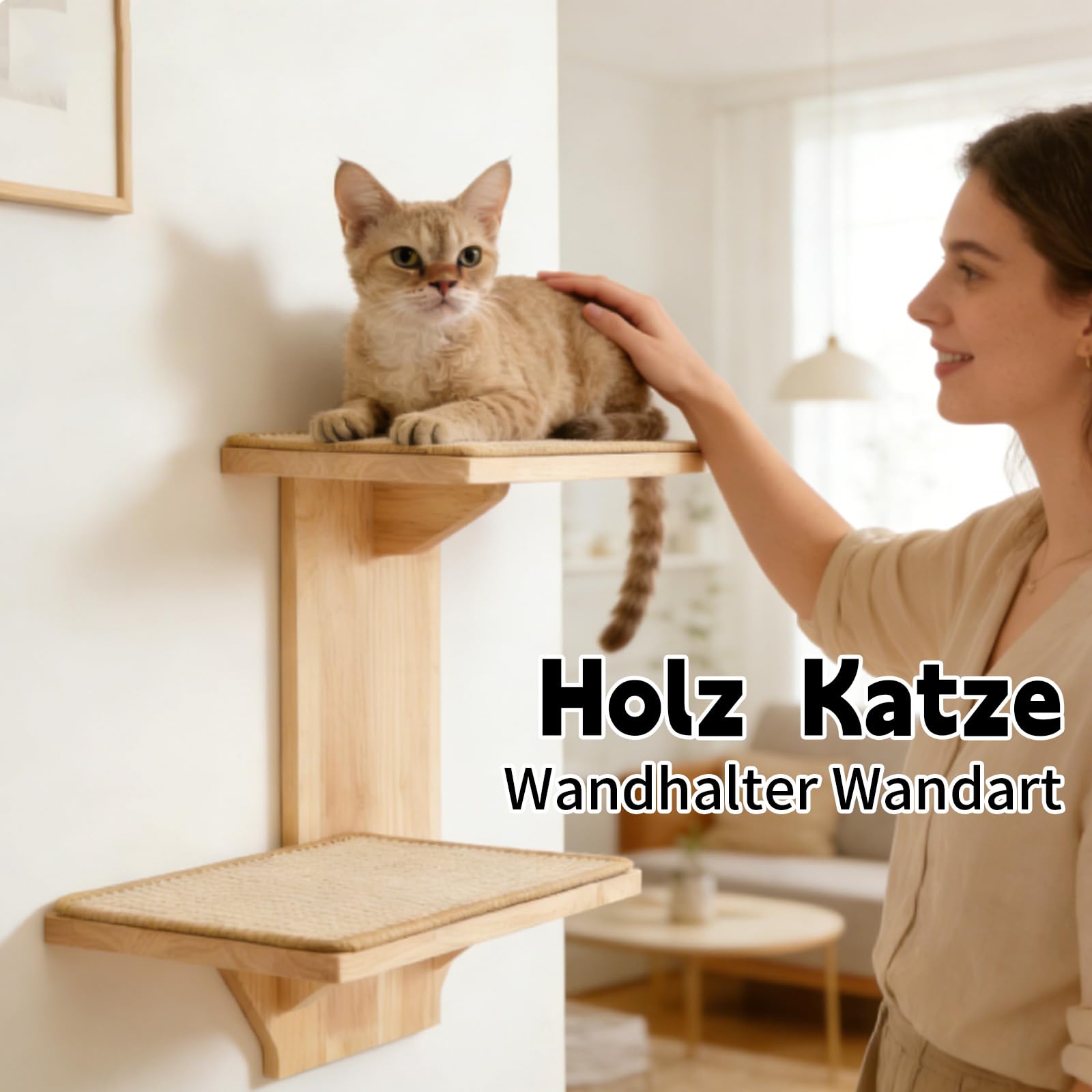 Katzen Wandelemente mit 2 Plattform, 41 cm Kletterwand Katze mit Matte zum Klettern, Spielen, Kratzen (Verschleißfeste Matte)