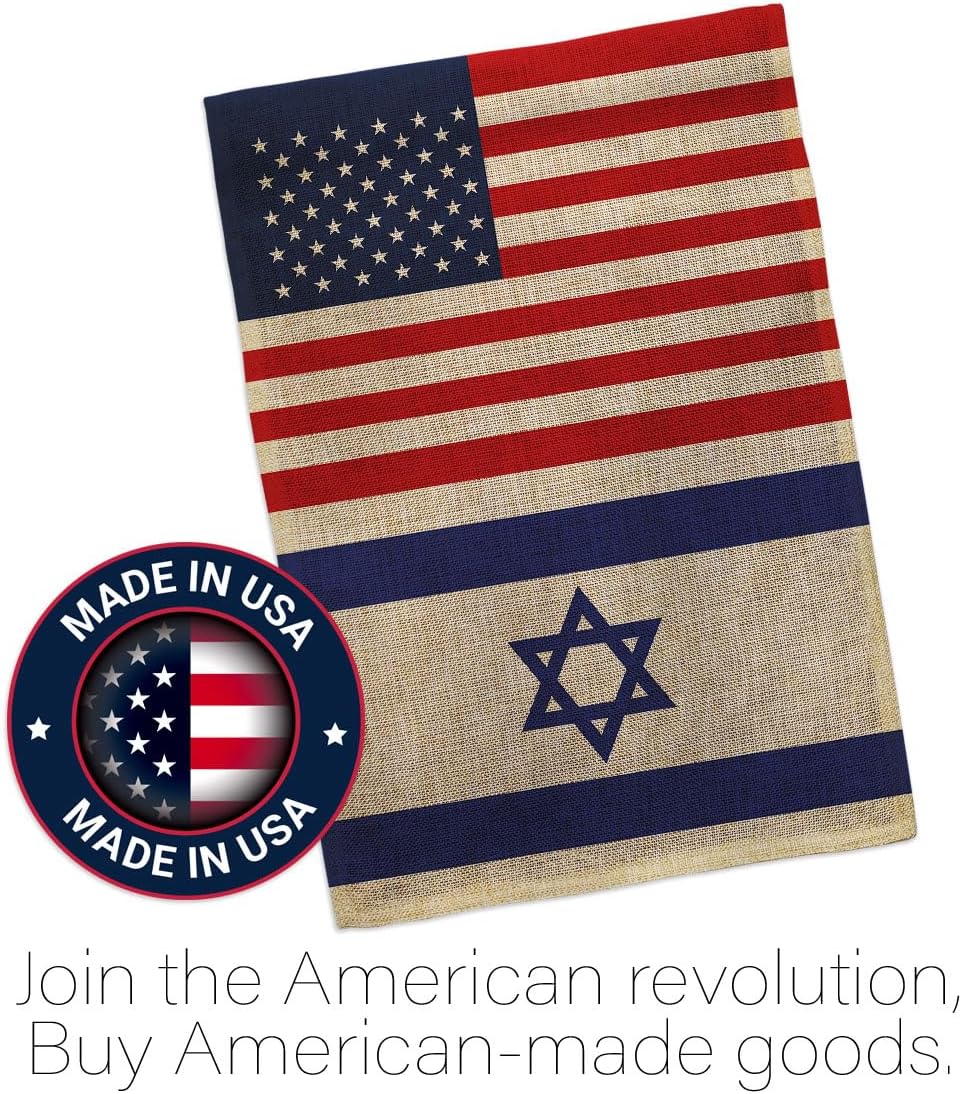 Israeli American Flag Bandera de Israel Burlap Flag Pole Set Home Banner Lawn Yard Sign Room Post Gravesite Stand Cemetery Outdoor Tapestry Grandma Gifts Grave Decor Jewish Decorations Made in USA