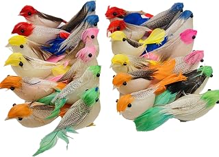 24 PCS Fake Birds Artificial Feather Birds Artificial Simulation Birds Colorful Mini Bird Decorative for Bird Model Crafts, Home Ornaments Garden Wedding Decoration