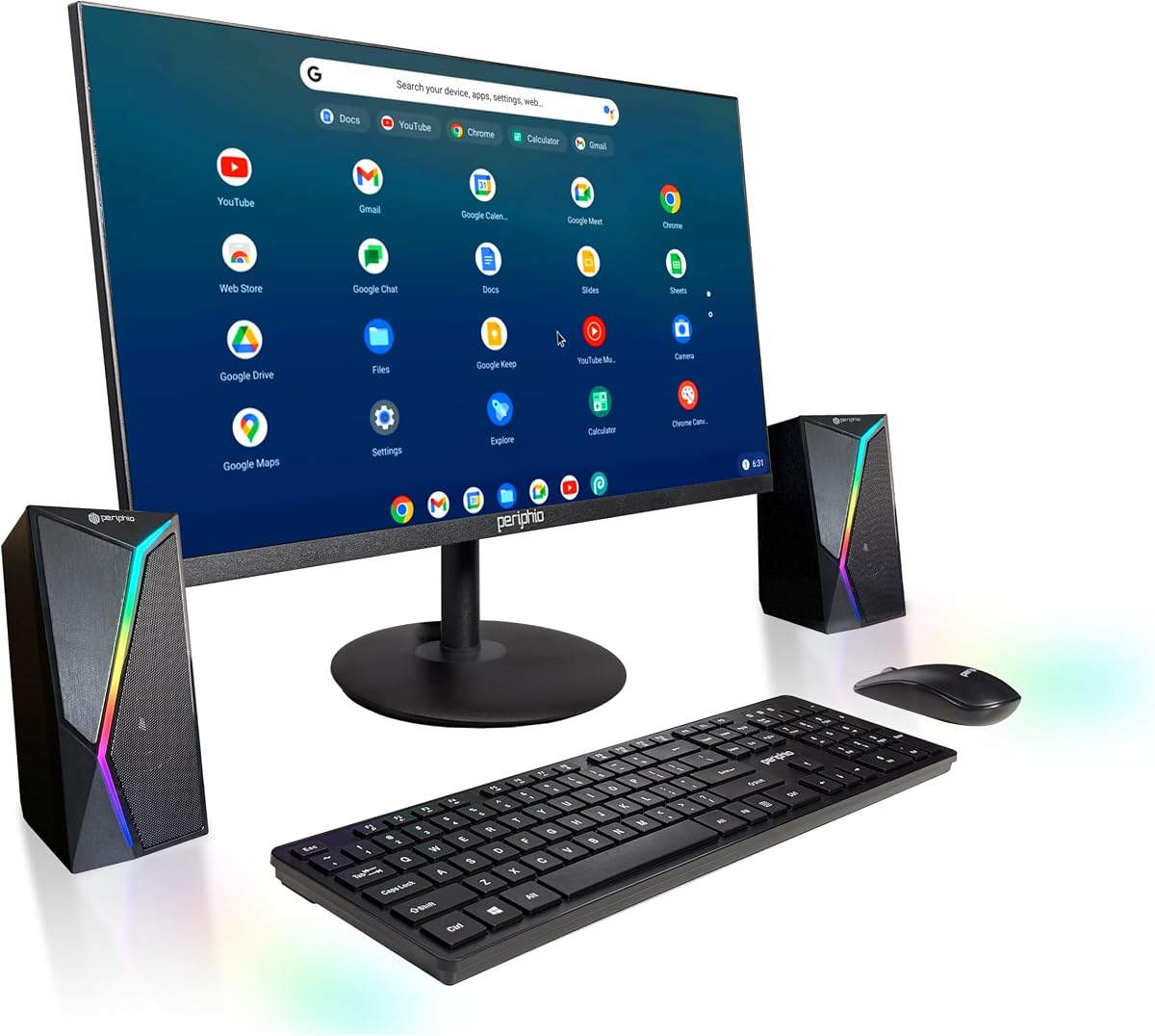 BlairTech Google ChromeOS Flex PC de escritorio todo en uno con monitor de 24" | Intel Core i5 | 8 GB de RAM, 128 GB SSD, parlantes RGB, teclado y mouse inalámbricos, WiFi y Bluetooth (renovado)