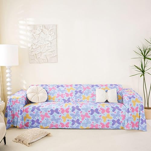 Vista 13 de Erosebridal Funda de sofá con diseño de mariposas de 71 x 102 pulgadas, antideslizante, diseño de girasol, valla de madera, bonito diseño floral