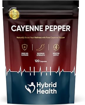 Hybrid Health Cayenne Pepper 2,000mg - 4 Months Supply, 120 Capsules, High Strength Capsicum Extract, Cayenne Pepper Capsules, Vegan Non-GMO Formula