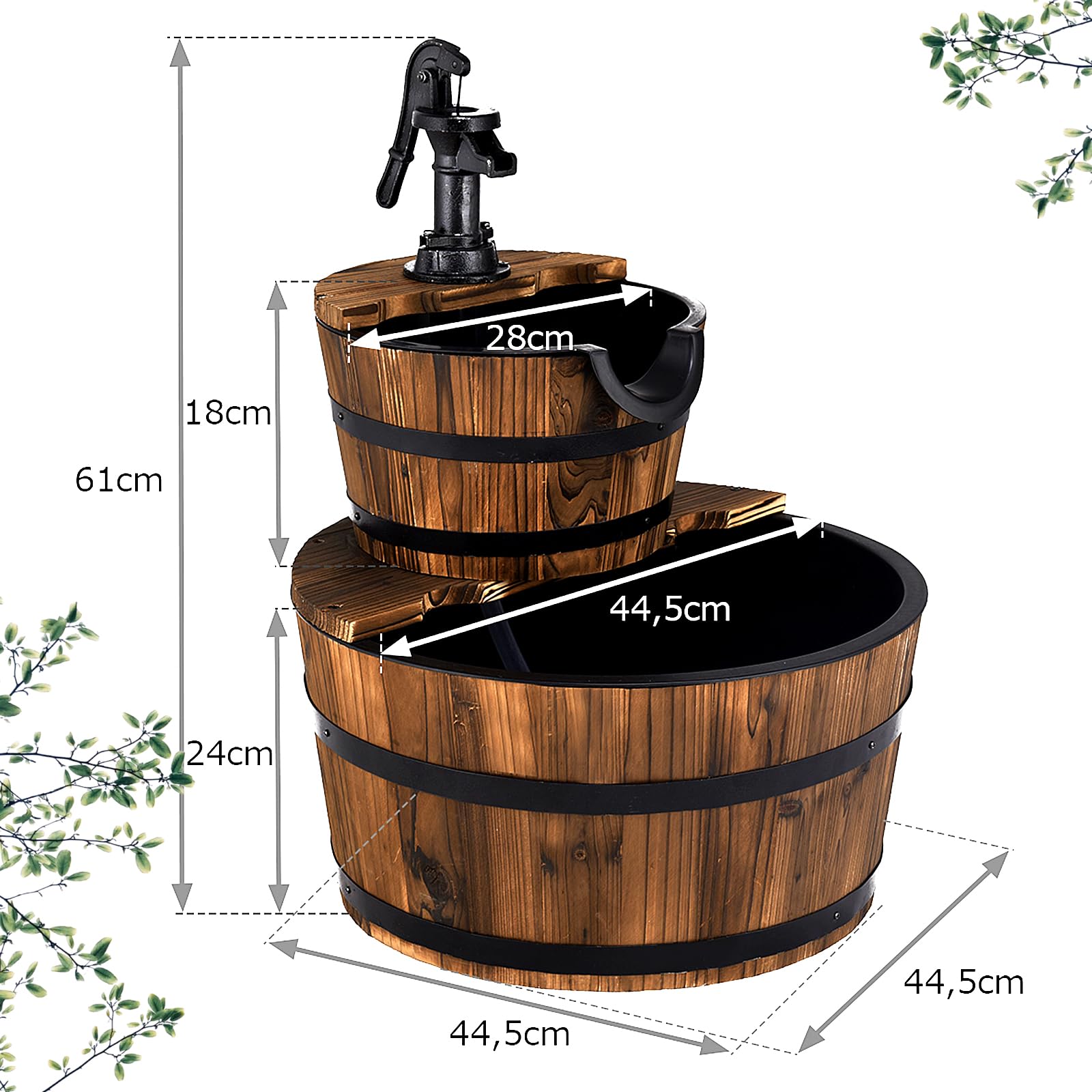 SOARS Fontana da giardino a 2 livelli, con pompa dell'acqua e flusso d'acqua regolabile, fontana d'acqua di design in legno, fontana da esterno, decorazione da giardino per balcone, terrazza (marrone)