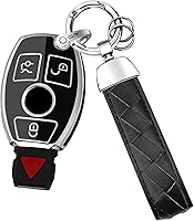 Vista 1 de Funda para llavero Mercedes Benz con llavero de cuero, carcasa de TPU suave, compatible con C E S G-Class CLA CLS GLA GLC GLS, llave de coche ect