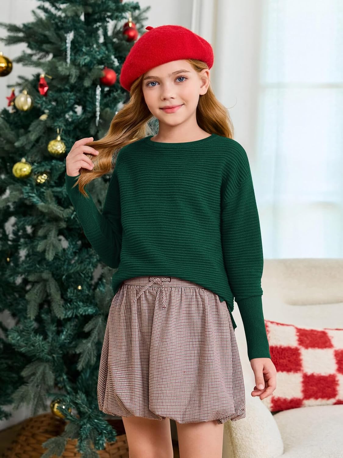 Haloumoning Girls Fall Sweater Kids Fashion Long Sleeve Ribbed Knit Split Pullover Tops 5-14Y - Image 2