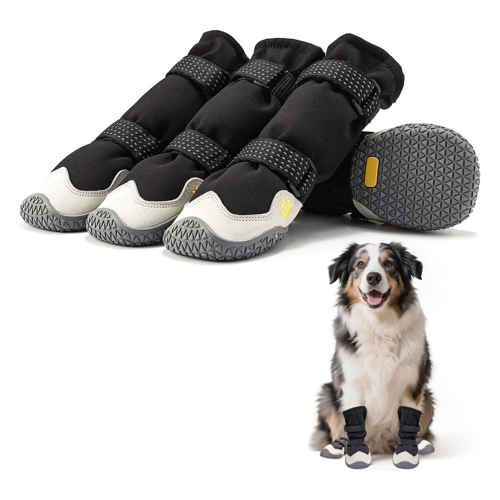 4Er-Set Hundeschuhe Für Große, Kleine Und Mittelgroße Hunde, wasserdichte, rutschfeste Hundeschuhe Und Pfotenschutz Mit Reflektierenden Riemen Für Heißen Asphalt,Weiß,3XL