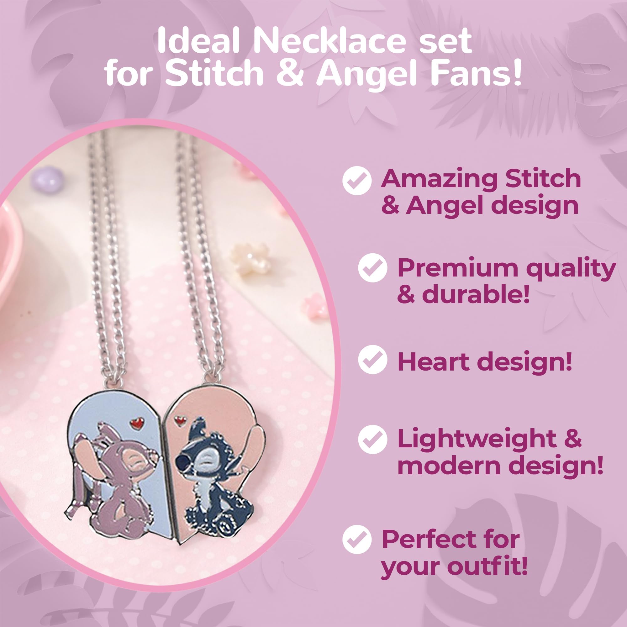 Disney Stitch & Angel – Set de 2 Colliers Cœur – Colliers Meilleurs Amis – Bijoux Enfant Lilo & Stitch – Idée Cadeau Fille