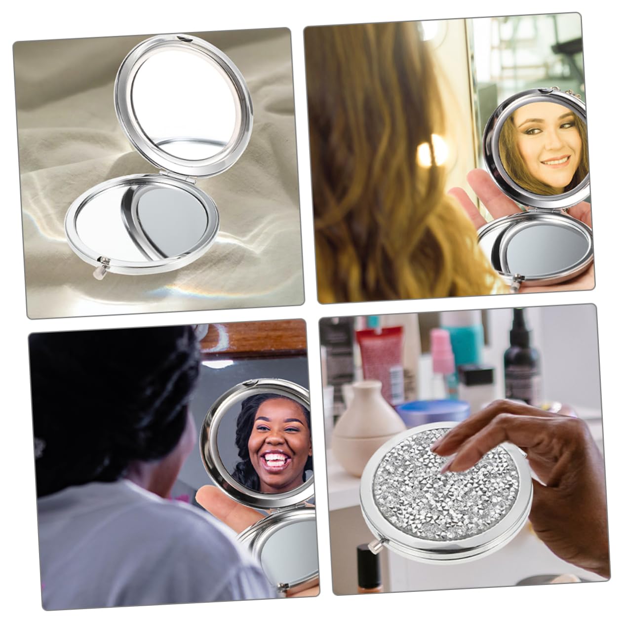 Didiseaon Specchio da Trucco Rotondo Compatto in Metallo, 2x Ingrandimento, Design con Cristalli, 6 Pezzi, Specchio Tascabile per Viaggio e Uso Quotidiano